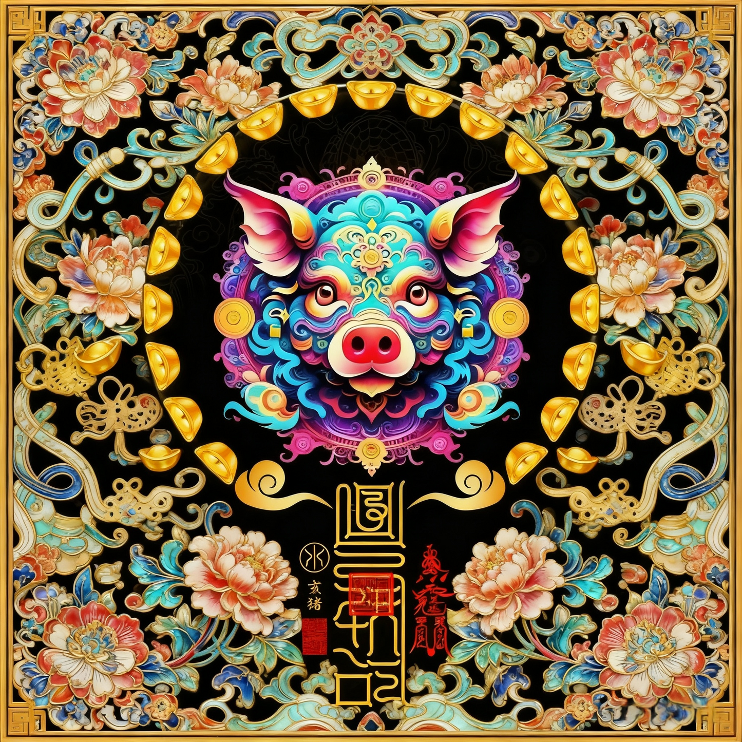 生肖猪The Bountiful Fortune Boar Totem - Zodiac Art of Abundance, Contentment & Honest Blessings