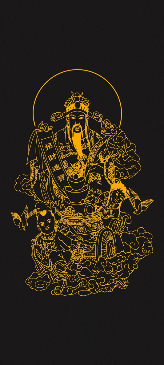 财帛星君李诡祖Hand-Painted Daoist Golden Deity Icon: Star Lord of Wealth & Treasure, Li Guizu – Bestower of Prosperity & Commercial Wisdom