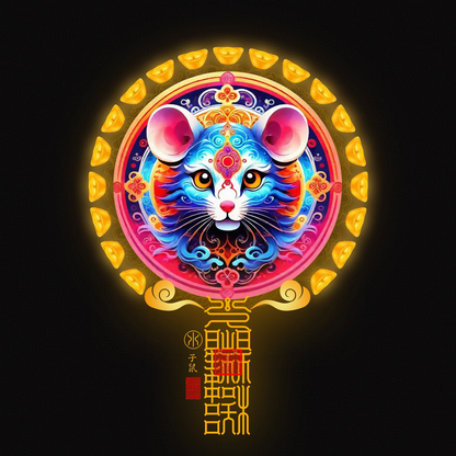 生肖鼠The Wisdom & Fortune Rat Totem - Luminous Zodiac Art with Blessing Sigil