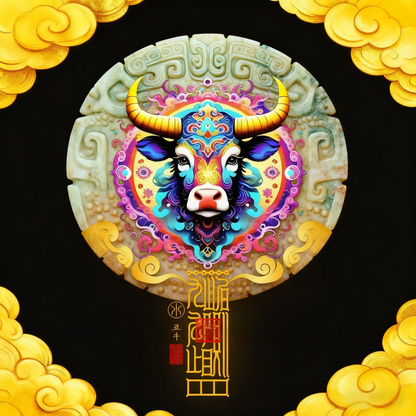 生肖牛The Steadfast Ox Totem - Zodiac Art of Strength & Prosperous Foundation